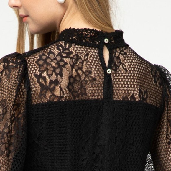 Entro Black High Neck Crochet Lace Top - Picture 6 of 14